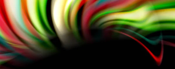 Colore fluido stile arcobaleno onda sfondo astratto, techno design moderno sul nero — Vettoriale Stock