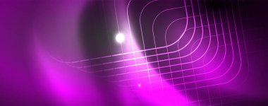 Parlak neon techno şablonu. Neon hatları arka plan, 80s tarzı lazer ışınları