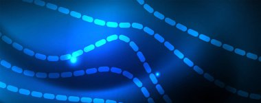 Mavi Neon renkli ışık arka planda pürüzsüz dalga hatları. Karanlık, parlak hareket, sihirli uzay ışık üzerinde parlayan soyut dalga