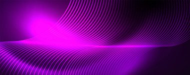 Parlak Neon ışıklar, bulanık sihirli Neon ışık kavisli hatları ile koyu soyut arka plan