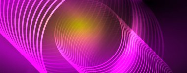 Parlak neon çemberler ve dalga hatları, parlayan parlak arka plan tasarım şablonu, dijital techno kavramı.