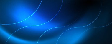 Dalgalar ve daireler ile trendy Neon mavi soyut tasarım. Neon ışık parlayan etkisi. Soyut Dijital arka plan.