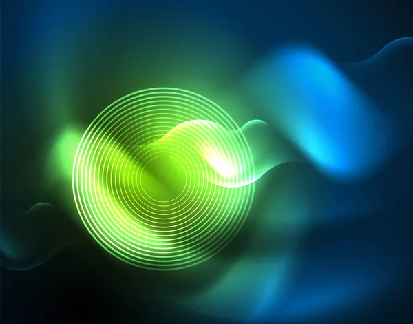 Neonové zářící vlny, modrá Hi-technická futuristická abstraktní šablona — Stockový vektor