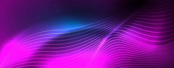 Smooth wave lines on blue neon color light background. Glowing abstract wave on dark, shiny motion, magic space light — Stock Vector