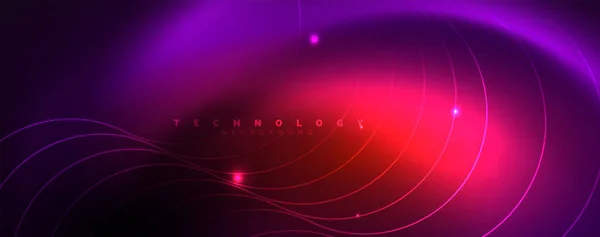 Shiny neonfények, sötét absztrakt háttér, homályos mágia Neonfény görbe vonalak — Stock Vector