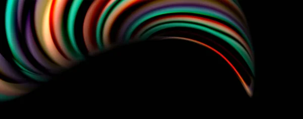 Culoare fluidă curcubeu stil val fundal abstract, techno design modern pe negru — Vector de stoc