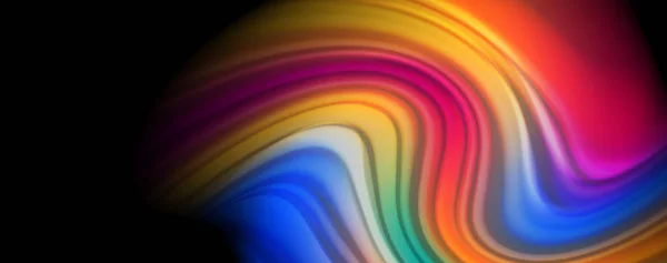Сучасний веселковий рідкий колір потік барвистий плакат. Хвиля Рідка форма на фоні чорного кольору. Абстрактна композиція — стоковий вектор