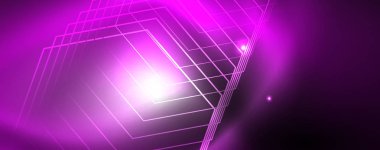 Parlak neon techno şablonu. Neon hatları arka plan, 80s tarzı lazer ışınları