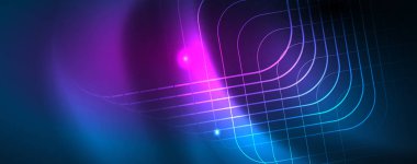 Neon parlayan techno hatları, Hi-Tech futuristik soyut arka plan şablonu, vektör