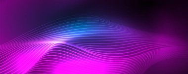 Mavi Neon renkli ışık arka planda pürüzsüz dalga hatları. Karanlık, parlak hareket, sihirli uzay ışık üzerinde parlayan soyut dalga