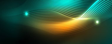 Parlak neon vektör dalga çizgi soyut arka plan, hareket kavramı