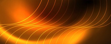 Parlak neon çemberler ve dalga hatları, parlayan parlak arka plan tasarım şablonu, dijital techno kavramı.