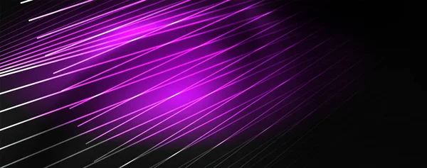 Cahaya neon warna cerah dengan garis, kertas dinding abstrak, gerakan mengkilap, cahaya ruang angkasa ajaib. Latar belakang abstrak Techno - Stok Vektor