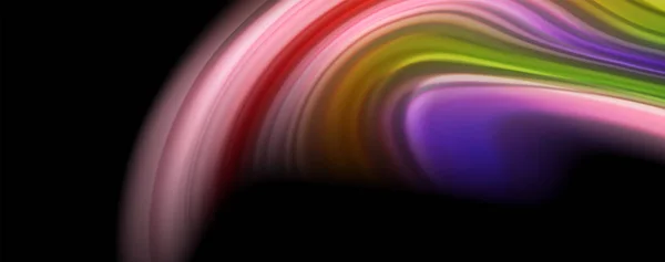 Moderno arcobaleno flusso di colore liquido poster colorato. Onda Forma liquida in sfondo di colore nero. Composizione astratta — Vettoriale Stock