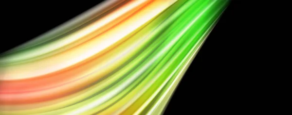 Moderní duhový tekutý barevný plakát s barevným tokem. Tvar Wave na pozadí černé barvy. Abstraktní kompozice — Stockový vektor