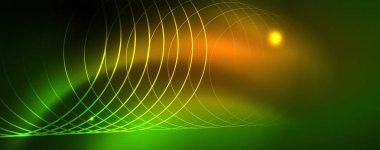 Techno parlayan arka plan, Neon ışık efektleri ve basit formları ile futuristik karanlık şablon, vektör