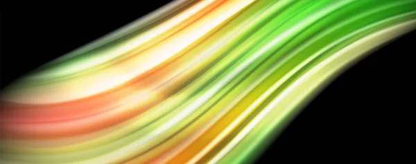 Moderní duhový tekutý barevný plakát s barevným tokem. Tvar Wave na pozadí černé barvy. Abstraktní kompozice — Stockový vektor