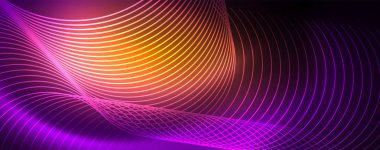 Parlak Neon ışıklar, bulanık sihirli Neon ışık kavisli hatları ile koyu soyut arka plan