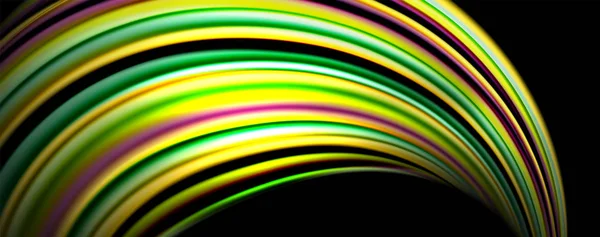 Cor fluida estilo arco-íris onda fundo abstrato, techno design moderno em preto — Vetor de Stock