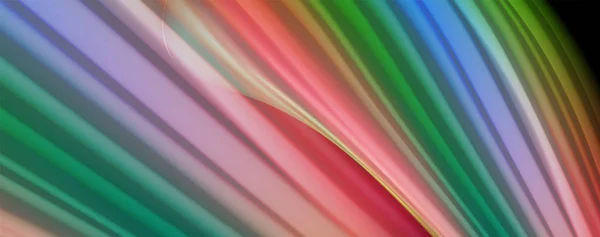 Líneas de onda abstractas fluidas rayas de color de estilo arco iris sobre fondo negro. Ilustración artística para presentación, fondo de pantalla de aplicaciones, banner o póster — Archivo Imágenes Vectoriales