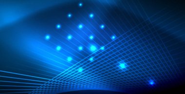 Neon parlayan techno hatları, mavi Hi-Tech futuristik soyut arka plan ışık ile şablon