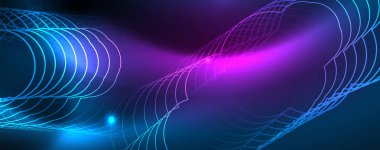 Neon parlayan techno hatları, Hi-Tech futuristik soyut arka plan şablonu, vektör