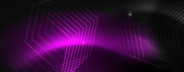 Parlak neon techno şablonu. Neon hatları arka plan, 80s tarzı lazer ışınları