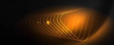 Parlak neon techno şablonu. Neon hatları arka plan, 80s tarzı lazer ışınları