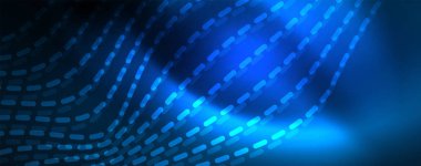 Mavi Neon renkli ışık arka planda pürüzsüz dalga hatları. Karanlık, parlak hareket, sihirli uzay ışık üzerinde parlayan soyut dalga