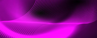 Parlak renkli neon ışıkları ve hatları ile koyu soyut arka plan. Arka planda parlayan