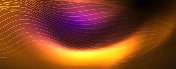ネオンベクトル波線抽象的な背景、魔法の未来的なテクノデザイン — ストックベクタ