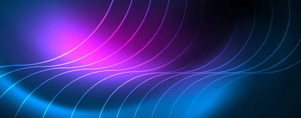 Трендовый неоновый синий дизайн с волнами и кругами. Неоновый световой эффект. Абстрактный цифровой фон . — стоковый вектор