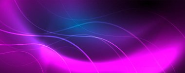 Dalgalar ve daireler ile trendy Neon mavi soyut tasarım. Neon ışık parlayan etkisi. Soyut Dijital arka plan.
