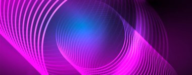 Dalgalar ve daireler ile trendy Neon mavi soyut tasarım. Neon ışık parlayan etkisi. Soyut Dijital arka plan.
