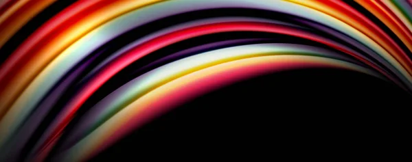 Color fluido arco iris estilo onda fondo abstracto, techno diseño moderno en negro — Vector de stock