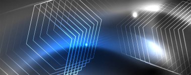 Parlak neon techno şablonu. Neon hatları arka plan, 80s tarzı lazer ışınları