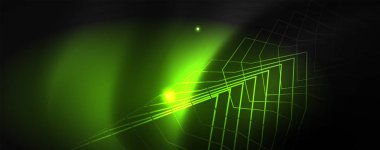 Parlak neon techno şablonu. Neon hatları arka plan, 80s tarzı lazer ışınları