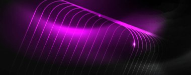 Parlak neon techno şablonu. Neon hatları arka plan, 80s tarzı lazer ışınları