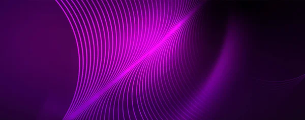 Zářivá neonová světla, temná abstraktní pozadí se rozmazanou magickou světelnou křivkami — Stockový vektor