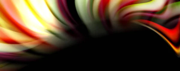 액체 색깔 무지개 작풍 물결 추상적인 배경, 검정에 테크노 현대 디자인 — 스톡 벡터