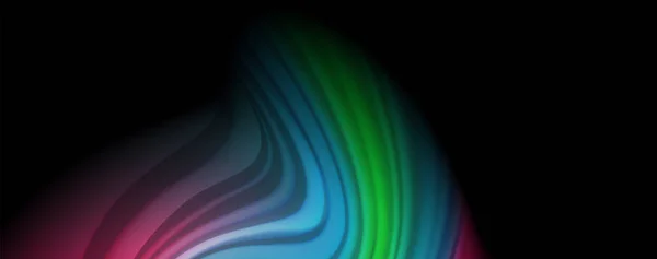 Abstract golven lijnen vloeistof regenboog stijl kleur strepen op zwarte achtergrond. Artistieke illustratie voor presentatie, app behang, spandoek of poster — Stockvector