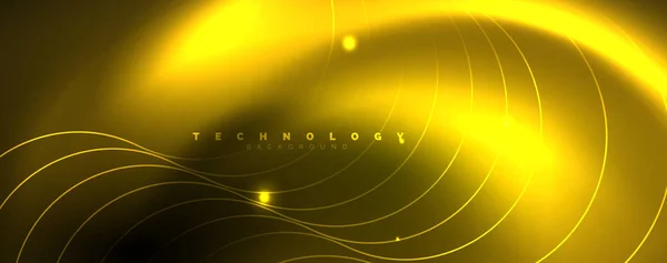 Φωτεινοί κύκλοι νέον και κυματογραμμές, λαμπερό πρότυπο σχεδιασμού φόντου, ψηφιακή ιδέα techno. — Διανυσματικό Αρχείο