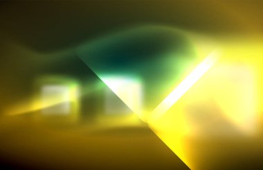 Bulanık efektler ile koyu arka planda Neon kare ve hat ışıkları