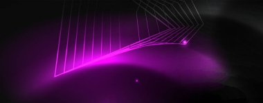 Parlak neon techno şablonu. Neon hatları arka plan, 80s tarzı lazer ışınları
