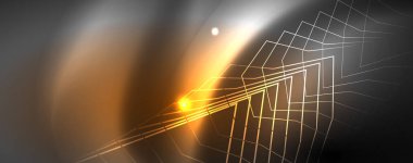 Parlak neon techno şablonu. Neon hatları arka plan, 80s tarzı lazer ışınları