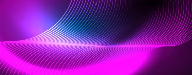 Dalgalar ve daireler ile trendy Neon mavi soyut tasarım. Neon ışık parlayan etkisi. Soyut Dijital arka plan.