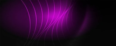 Parlak renkli neon ışıkları ve hatları ile koyu soyut arka plan. Arka planda parlayan