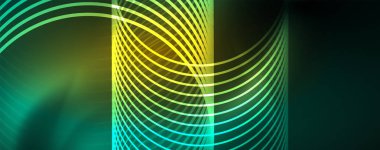 Parlak neon çizgiler şablonu-Kuzey ışıklar parlayan bulanıklık hatları. Futuristik tarzı Glow Neon 80s disko kulübü veya gece partisi techno şablon