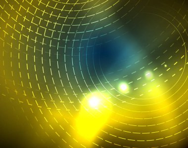 Mavi Neon çemberler, soyut dairesel çizgiler. Parlayan daire soyut desen arka plan