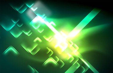 Bulanık efektler ile koyu arka planda Neon kare ve hat ışıkları